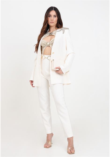 Women's cream trousers with fake belt with golden metal detail ALMA SANCHEZ | PANTALONE PACOPANNA